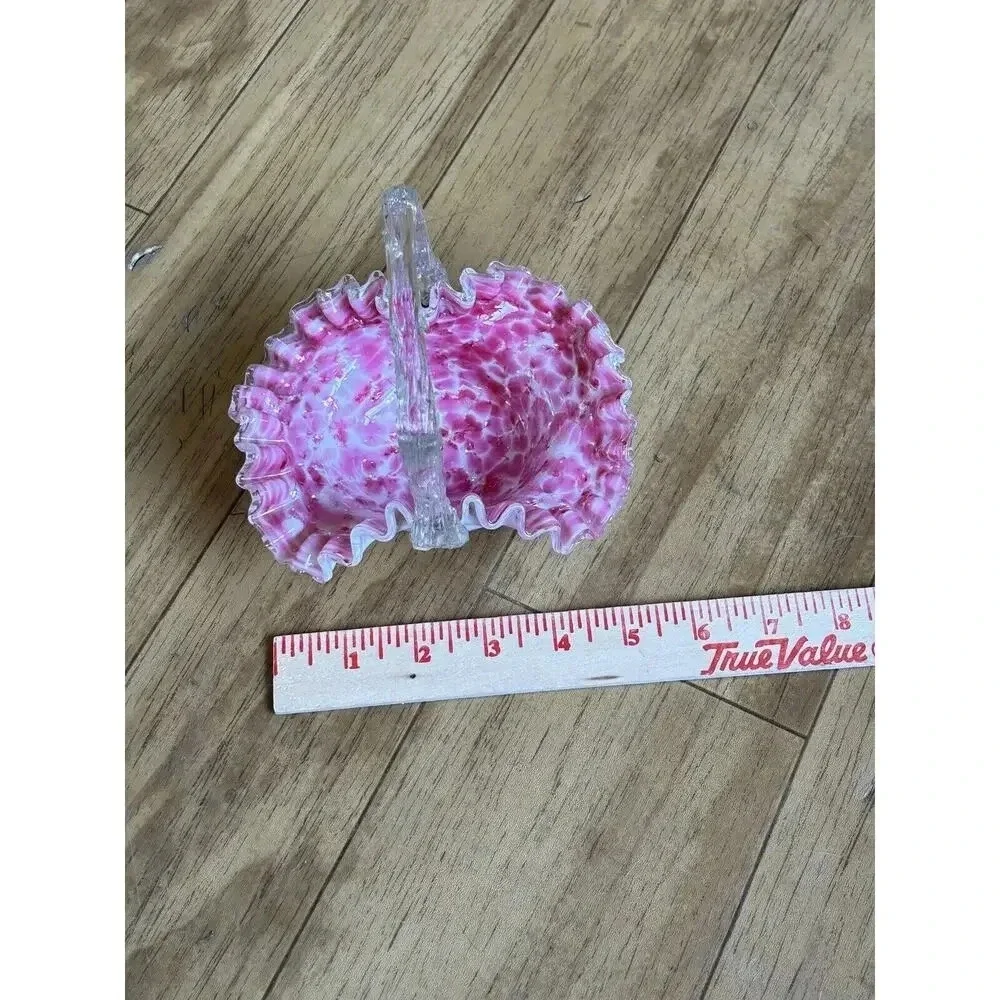 Steven And Williams Victorian Spangled Rose Art Glass Ruffled Basket Mica Thorn